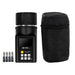 Black moisture meter with carrying case and probes on a white background
