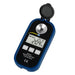 Digital refractometer with blue casing on a white background