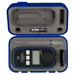 Digital refractometer in a blue and gray case on a white background