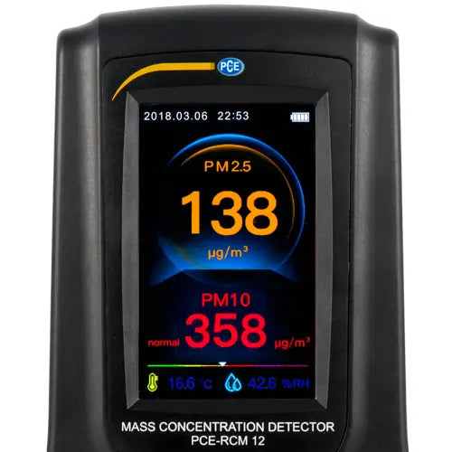 Air quality meter with digital display on a white background