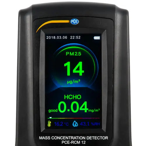 Air quality meter with digital display on a white background