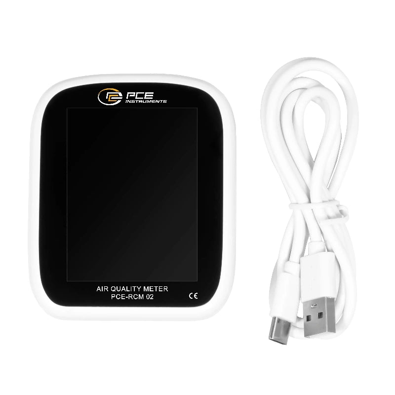 Air quality meter with USB cable on a white background