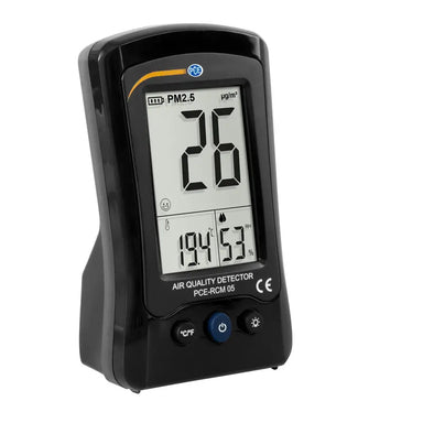Air quality detector with digital display on a white background