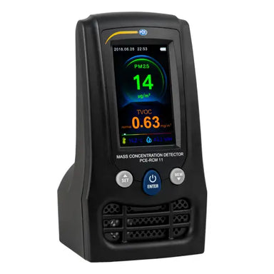 Mass concentration detector with digital display on a white background