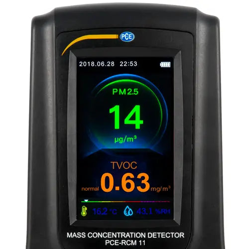 Mass concentration detector with digital display on a white background