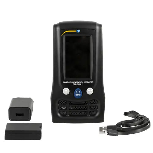 Mass concentration detector with accessories on a white background