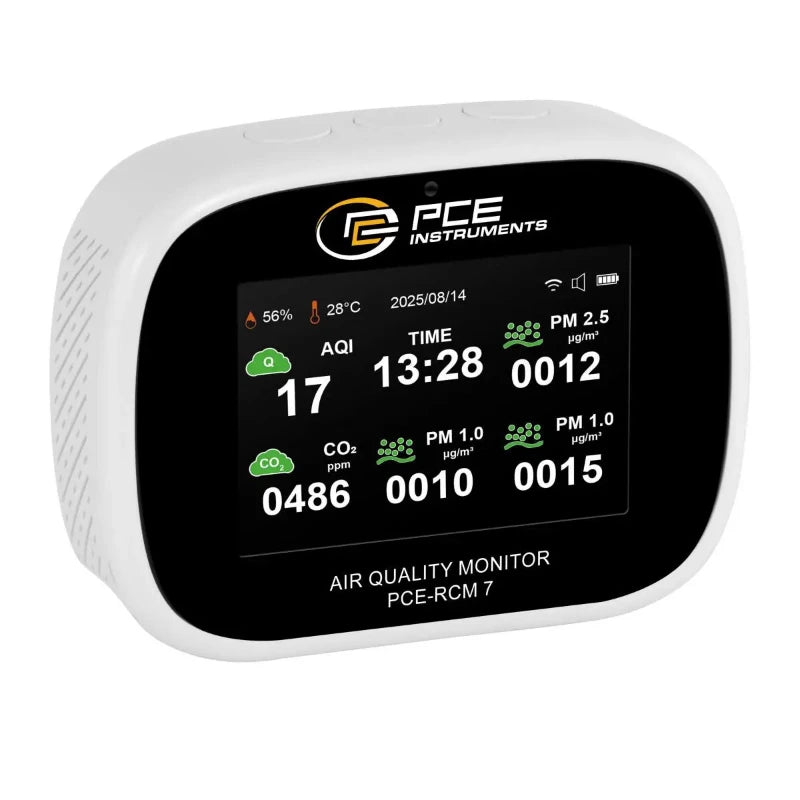 Air quality monitor with digital display on a white background