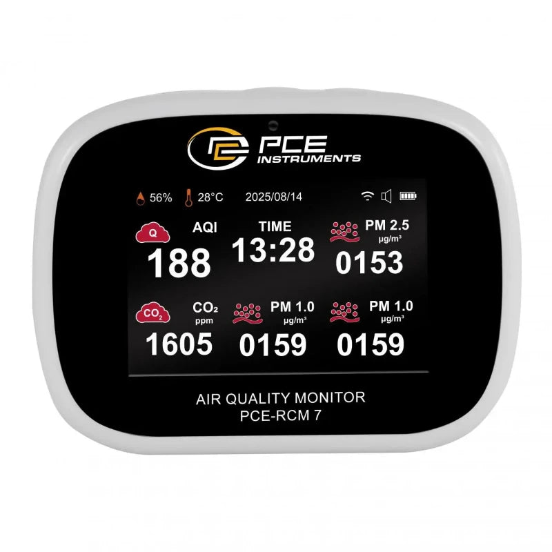 Air quality monitor with digital display on a white background