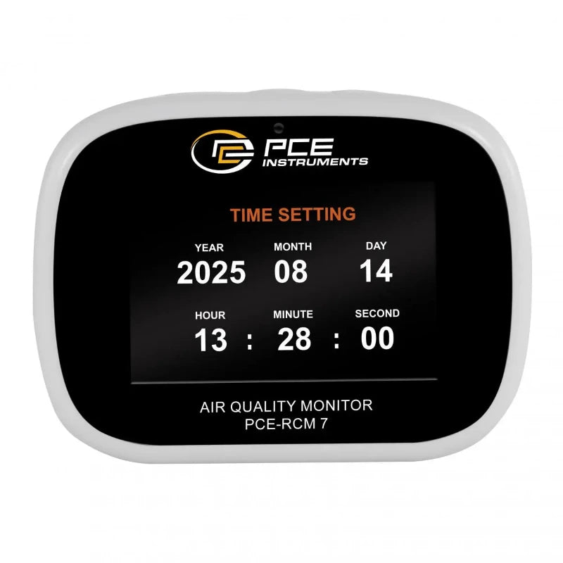 Air quality monitor with digital display on a white background
