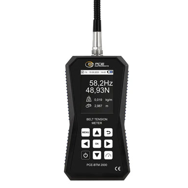Belt tension meter with digital display on a white background