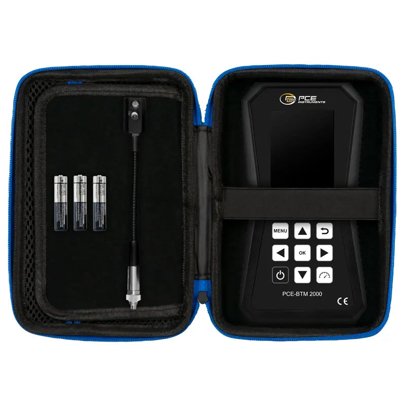 Belt Tension Meter with accessories in a blue carrying case on a white background