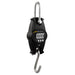 Digital hanging scale with a black casing and digital display on a white background