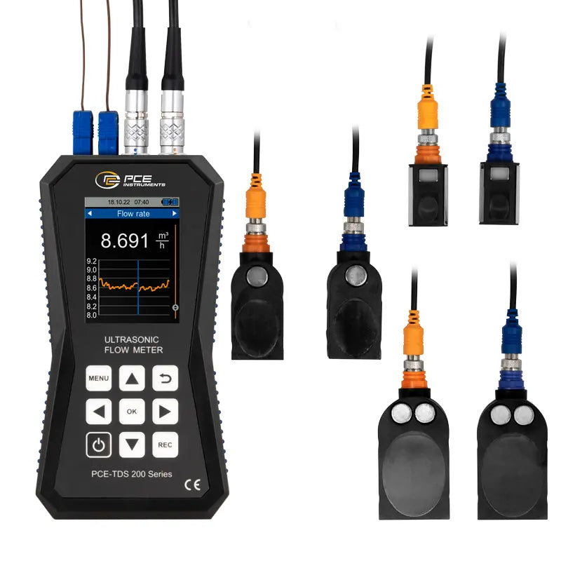 ultrasonic flow meter with sensors on a white background