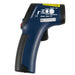 Infrared thermometer with blue and black design on a white background
