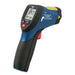 Infrared thermometer with digital display on a white background