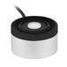 Round sensor or device with black top and white bottom on a white background