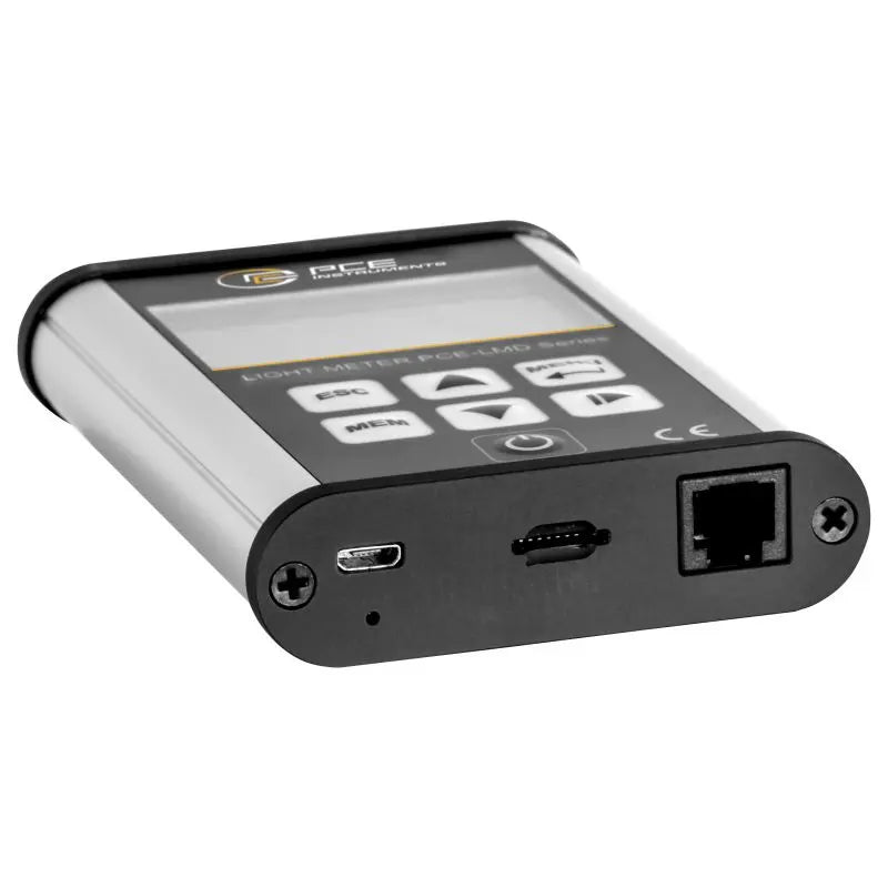Digital light meter with display and buttons on a white background