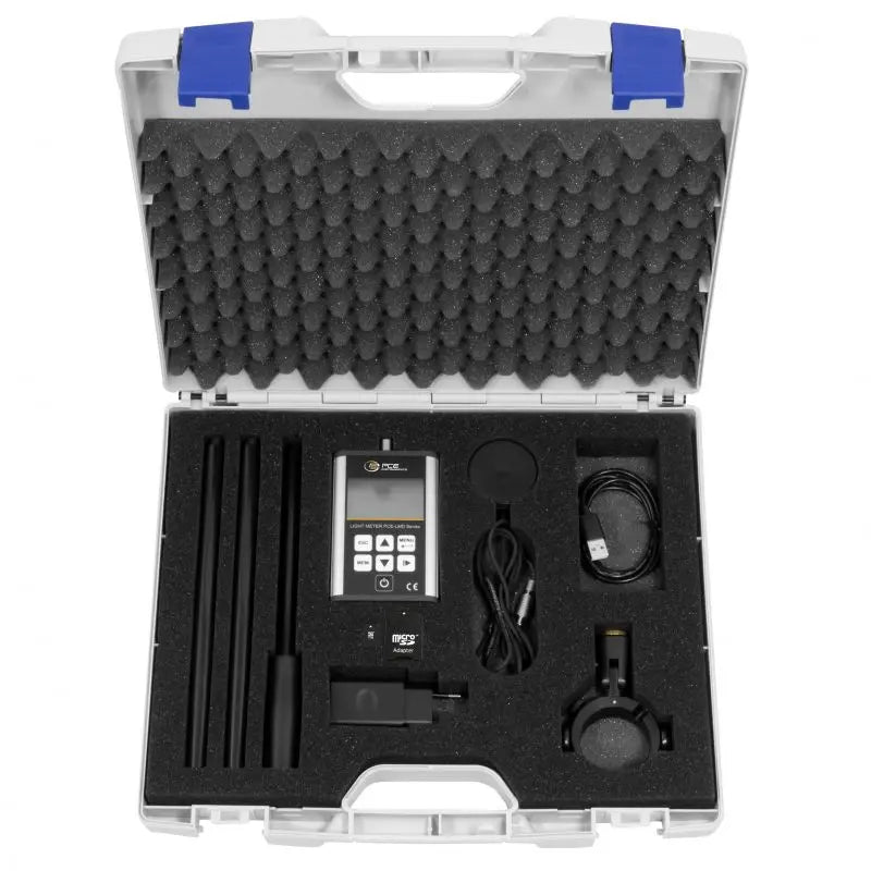 light meter equipment set in a protective case with foam lining