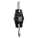 Digital hanging scale with a black casing and digital display on a white background