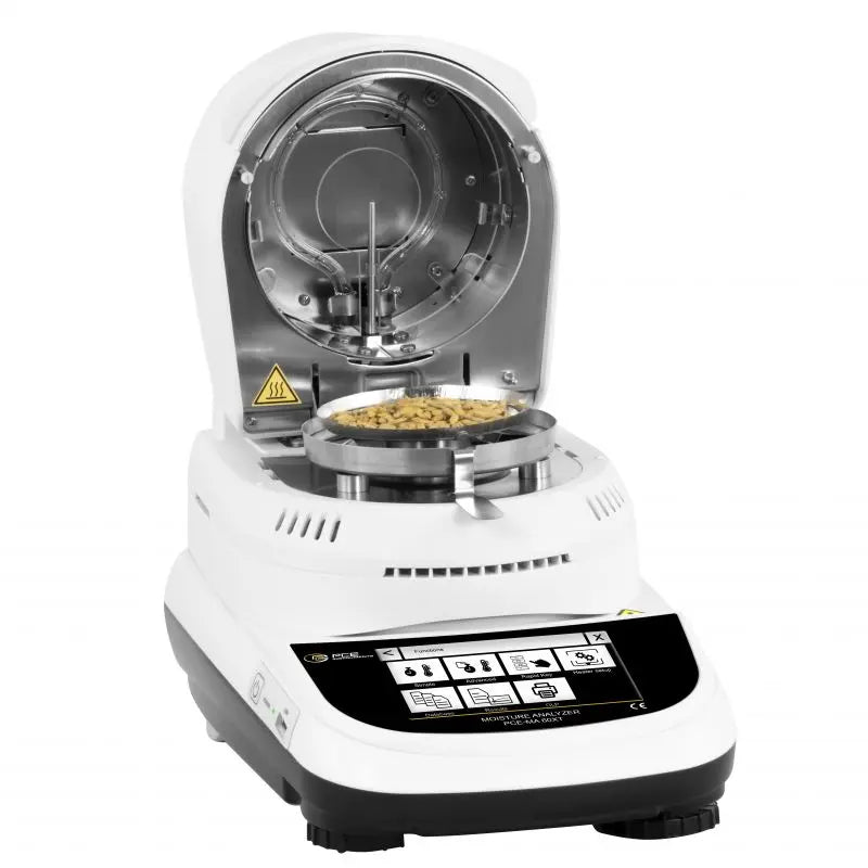 moisture analyzer with a clear container on a white background
