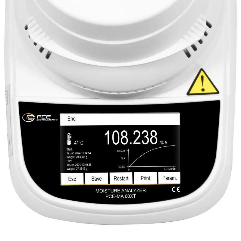 Moisture analyzer with digital display on a white background