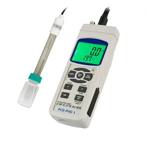 PCE-PHD 1 pH meter with digital display on a white background