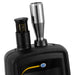Close-up of a Particle counter with a metallic component on a white background