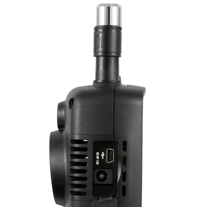Particle counter with a cylindrical component on a white background