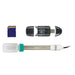 Collection of electronic components including a USB drive, SD card, and syringe on a white background