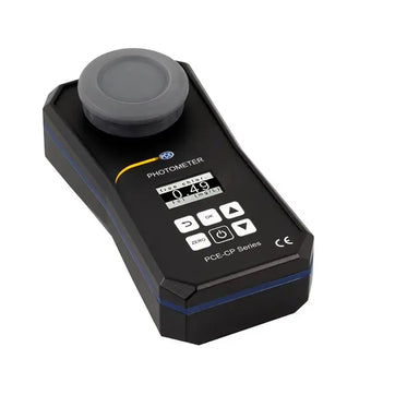 Photometer device with digital display on a white background