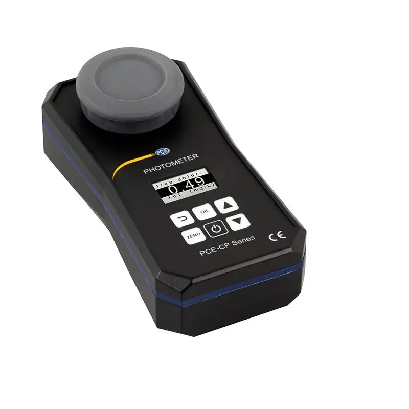 Photometer device with digital display on a white background