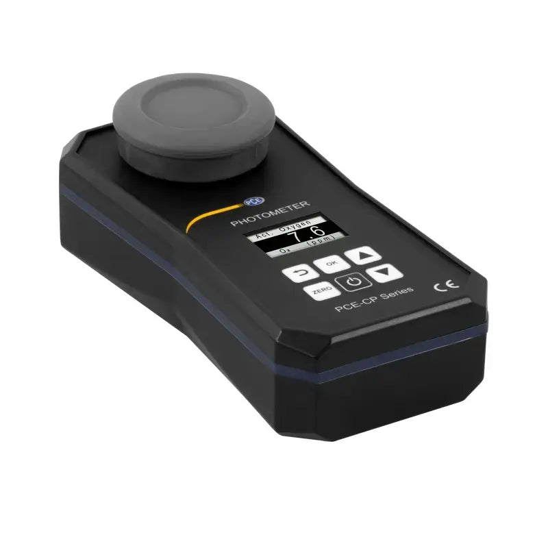 Black photometer with digital display on a white background