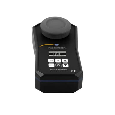 Black photometer with digital display on a white background