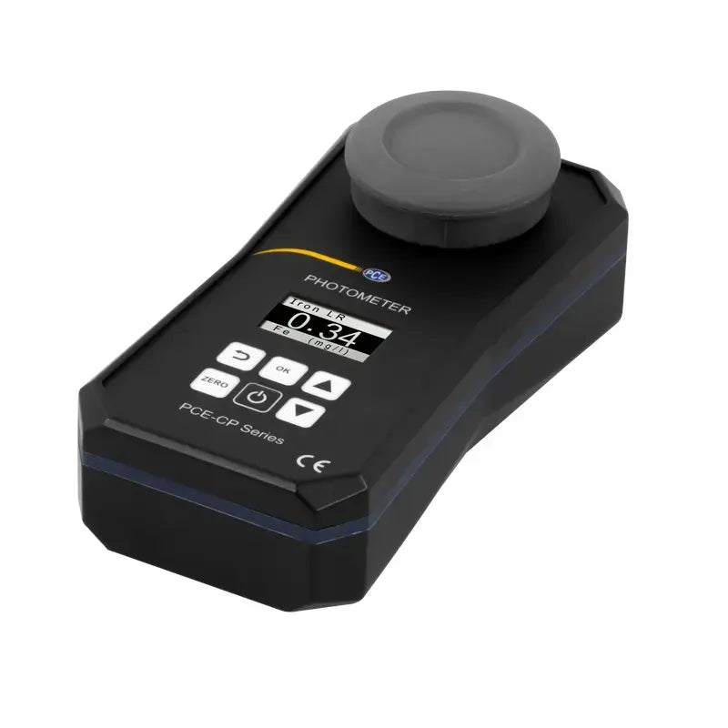 Black photometer with digital display on a white background