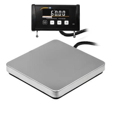 Digital platform scale with a digital display on a white background