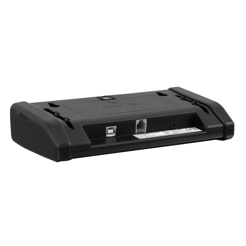 Black electronic device on a white background