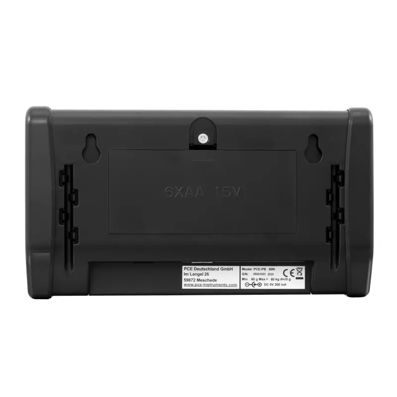 Black electronic device with label on a white background