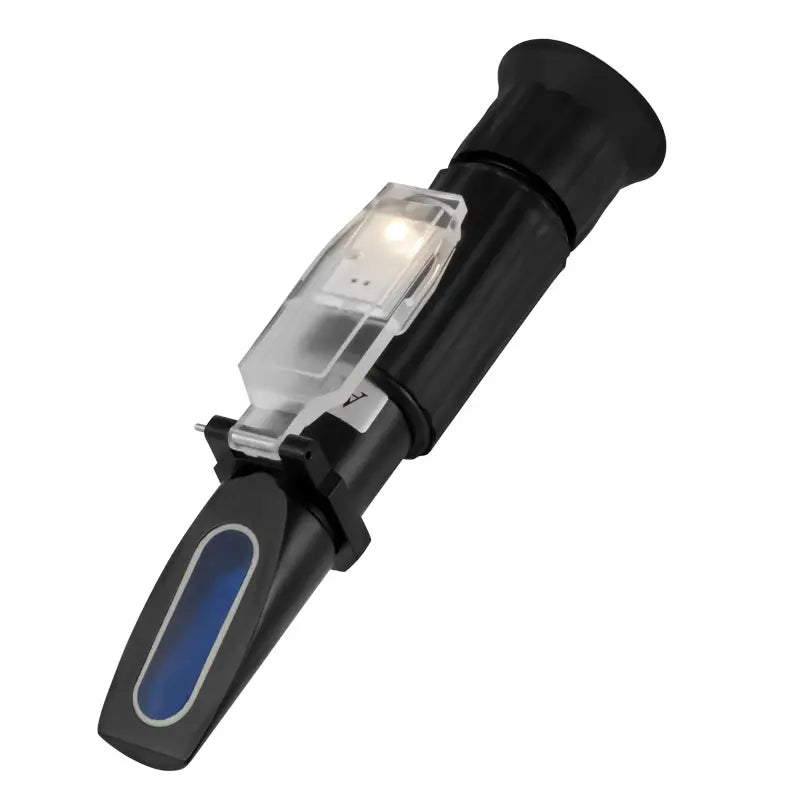Handheld refractometer on a white background