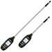 Two digital thermometers with long probes on a white background