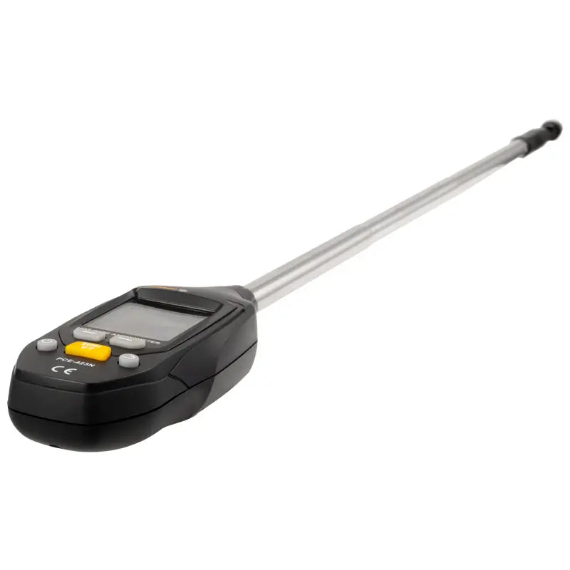 Digital thermometer with a long probe on a white background