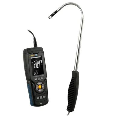 Digital thermometer with a long probe on a white background