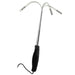 Metal tool with curved end and black handle on a white background