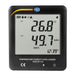 Temperature and humidity data logger with digital display on a white background