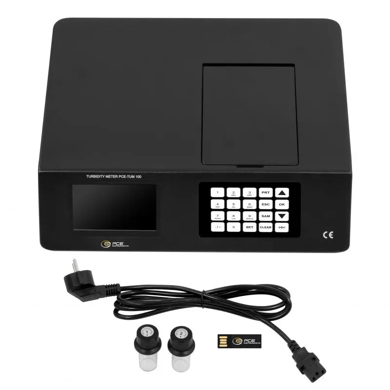 Black turbidity meter with accessories on a white background