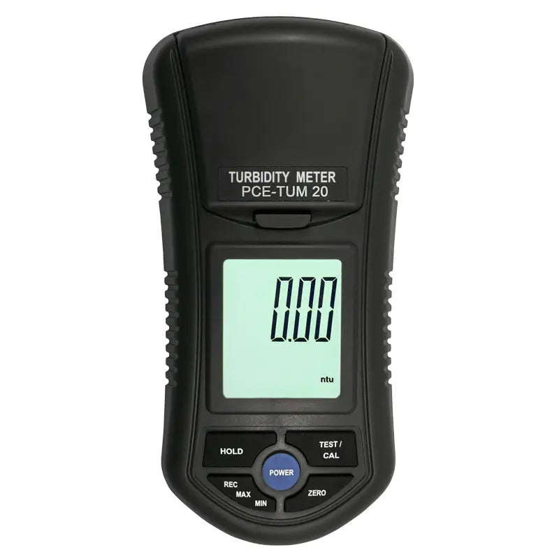 Turbidity meter with digital display on a white background