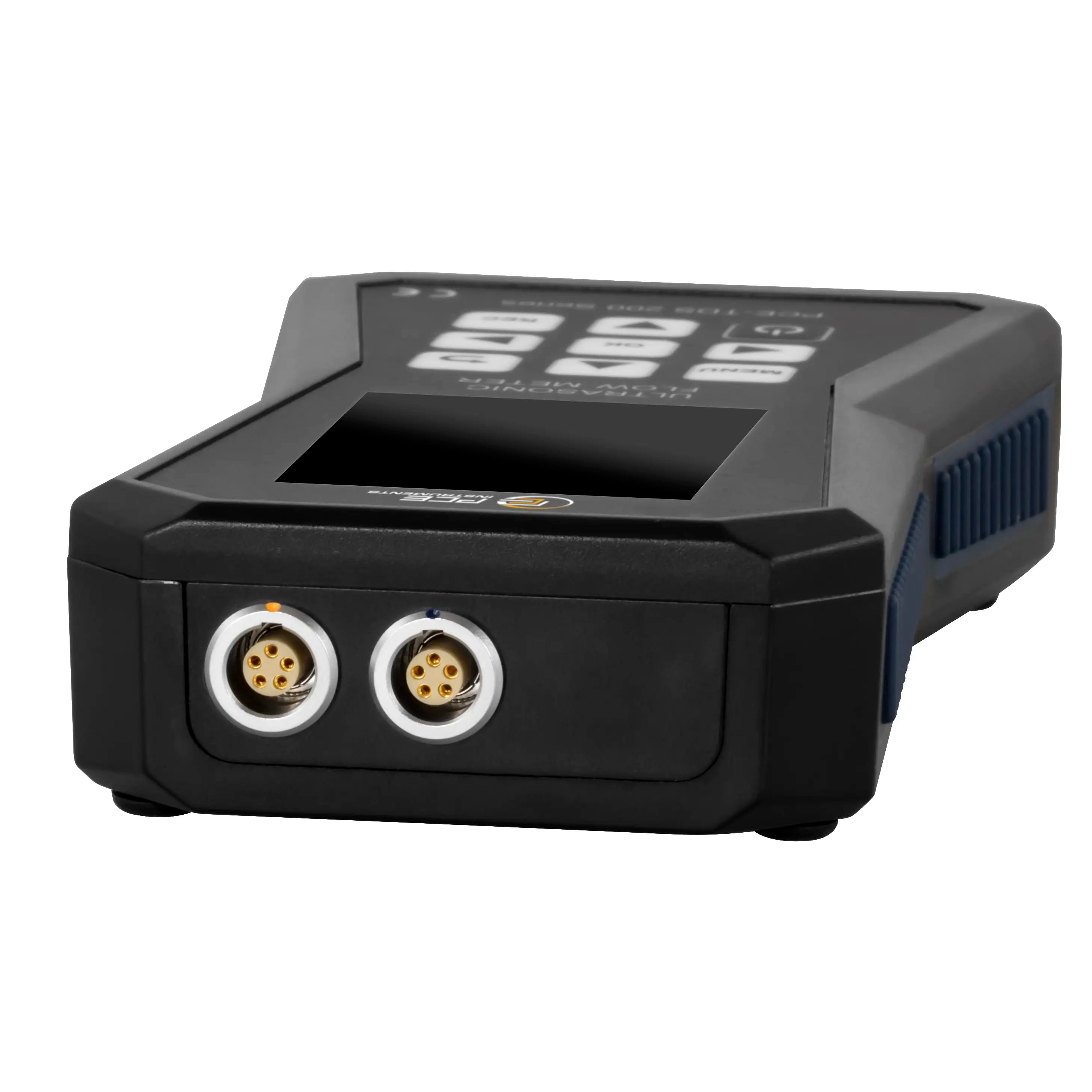 top of ultrasonic flow meter showing plug-ins for sensors