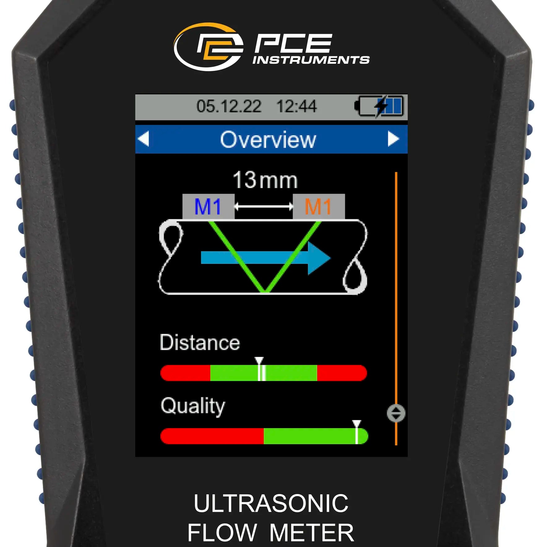 ultrasonic flow meter showing measurements