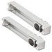 Two silver metal handles on a white background