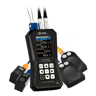 Ultrasonic flow meter with sensors on a white background