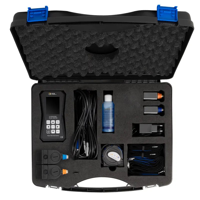 carrying case with an ultrasonic flow meter and accessories